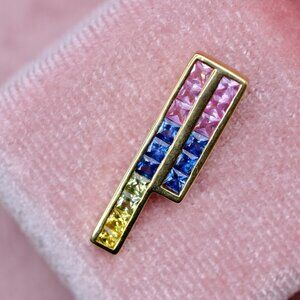 14K Real Yellow Gold Rainbow Asymmetrical Pendant for Women